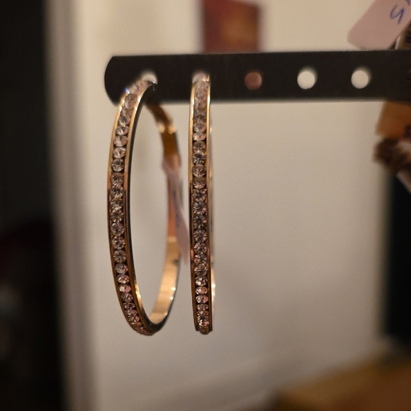 Elegant Gold Hoop Earrings with Crystals - Picture 1 of 3